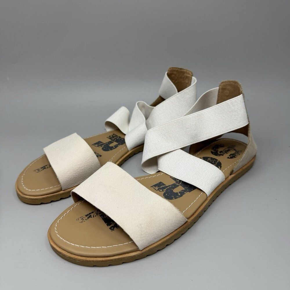 Sorel Cream and Tan Elastic Cross-Strap Sandals